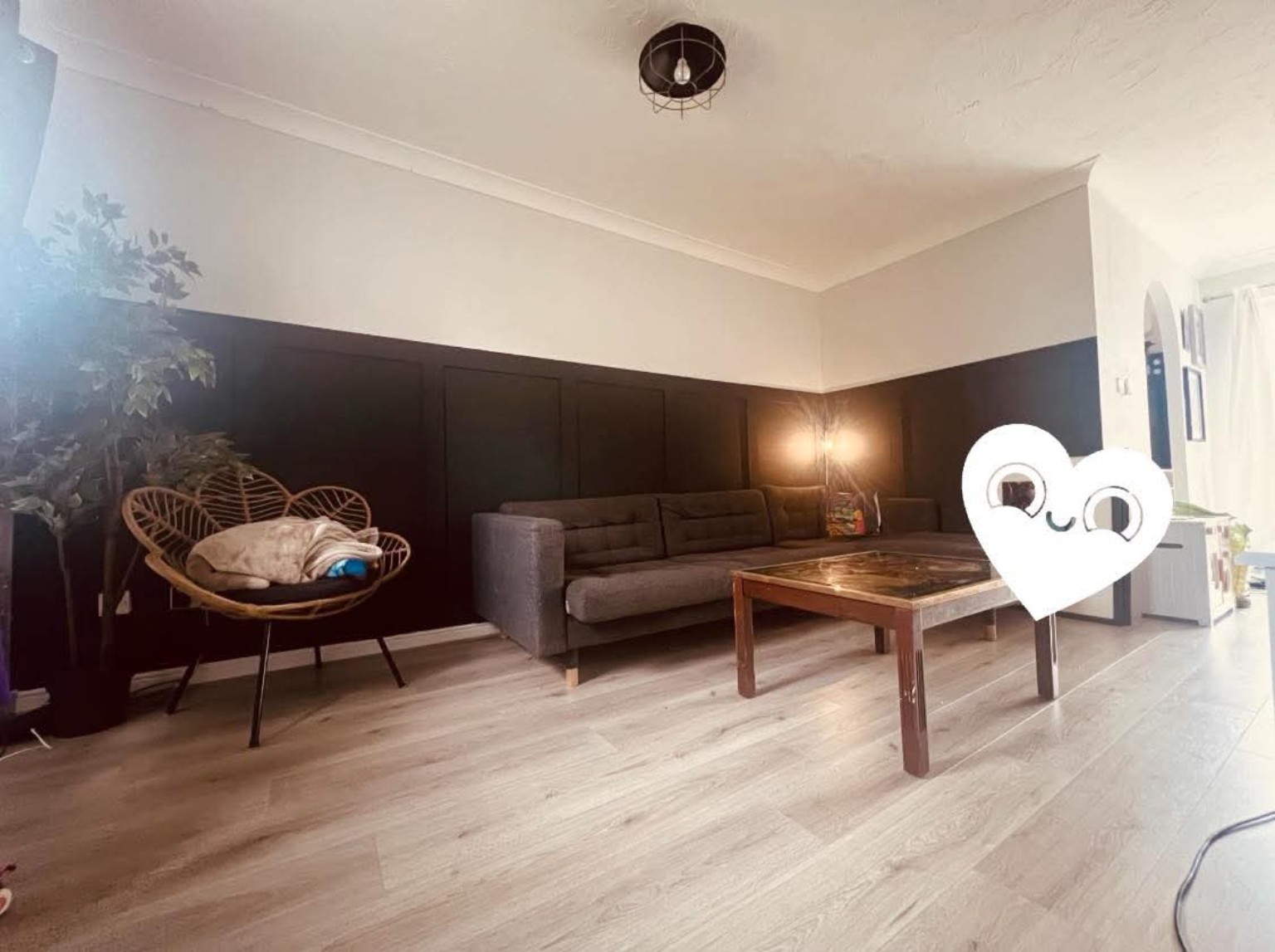 Dark wall panelling in a living room